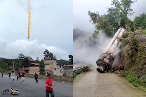 【動画像】長征2Cのロケットブースター、近くの村に落下してしまう。