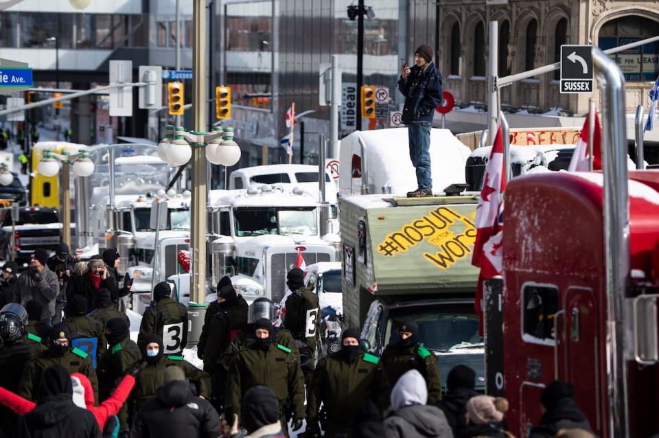 Protesters are seen during the trucker convoy that gripped Ottawa for weeks during the winter of 2022.