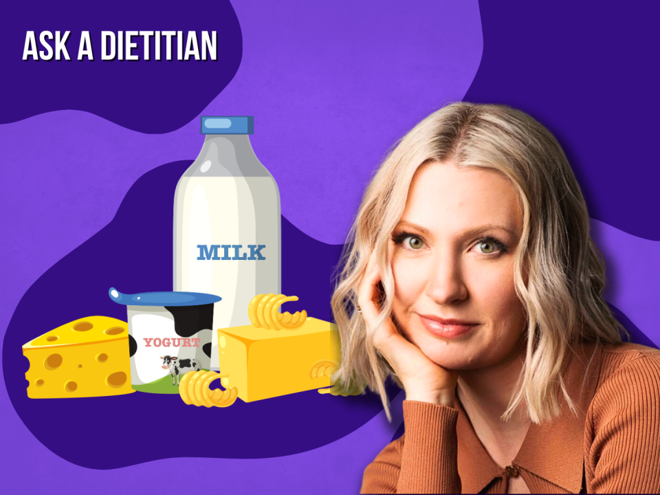 Abbey Sharp gives us the scoop on full fat dairy, in the Ask A Dietitian series. (via Canva)