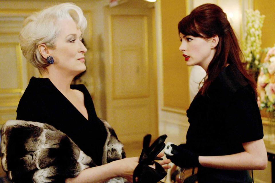 <p>Barry Wetcher/20th Century Fox/Kobal/Shutterstock; </p> (L-R) Meryl Streep as Miranda Priestly and Anne Hathaway as Andy Sachs in 2006