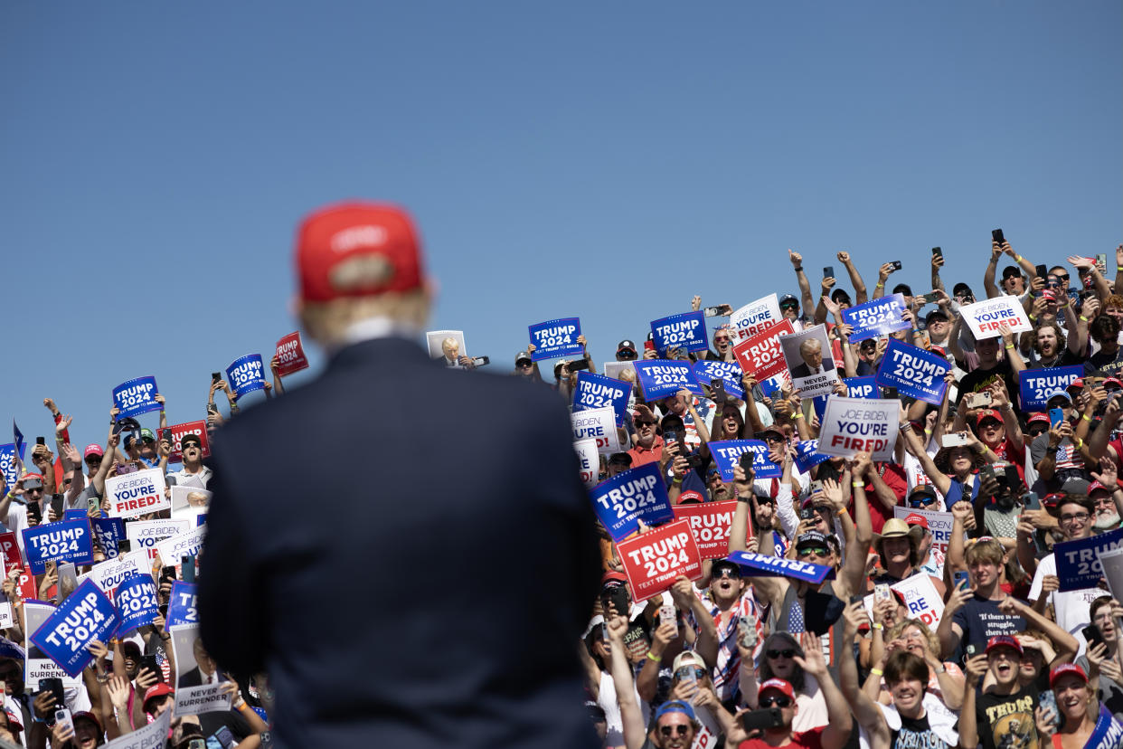 Donald Trump holds a campaign rally in Chesapeake, Va., on Friday, June 28, 2024. (Tom Brenner/The New York Times)