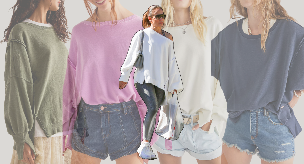 Jennifer Lopez's $105 Free People sweater is still in stock — shop the look (photos via Getty & Free People).