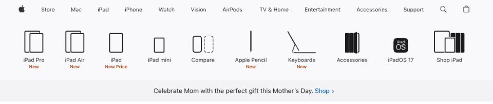 Apple’s new iPad lineup, showing outlines and captions for each model available.