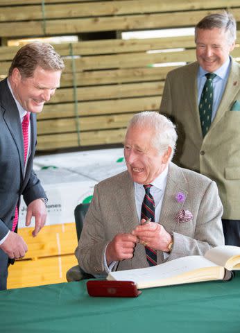 <p>PA Images/INSTARimages</p> King Charles visits James Jones and Sons sawmill in Aboyne, Scotland on Oct. 3