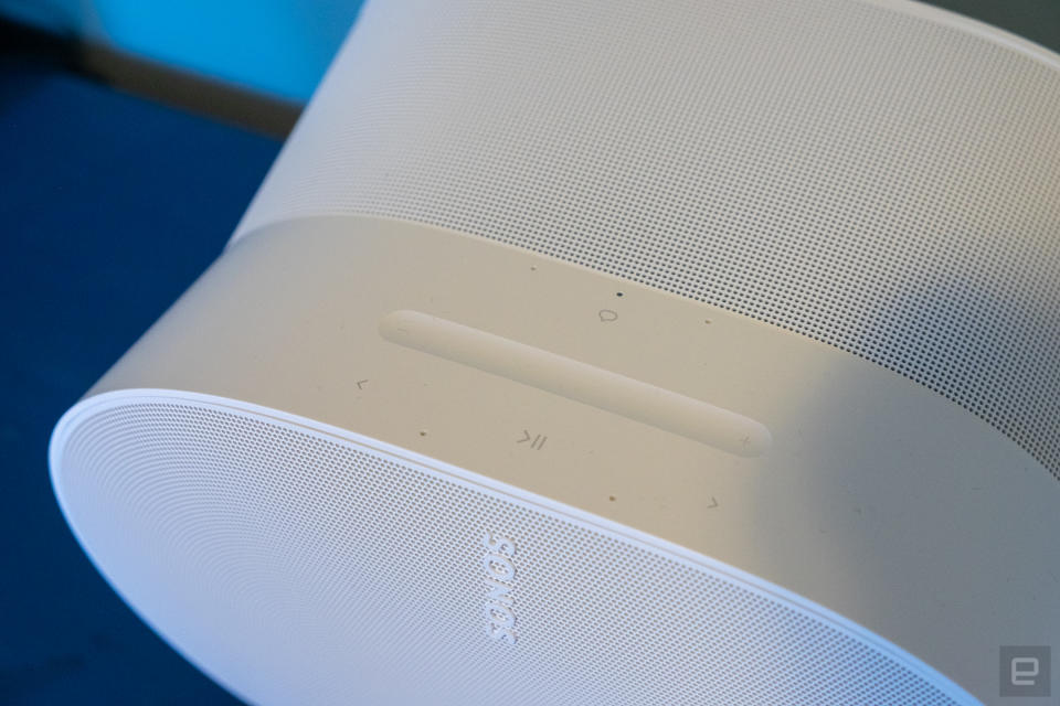 Photos of the new Sonos Era 300 speaker, which can play back music in Dolby Atmos spatial audio.