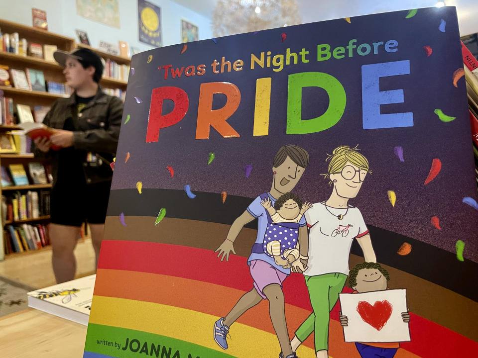 An LGBTQ+ related book is seen on display at Fabulosa Books, in the Castro District of San Francisco on Thursday, June 27, 2024. "Books Not Bans" is a program initiated and sponsored by the store that sends boxes of LGBTQ+ books to LGBTQ+ organizations in conservative parts of America where politicians are demonizing and banning books with LGBTQ+ affirming content. (AP Photo/Haven Daley)