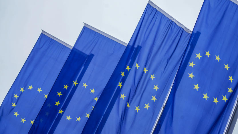 Flags of the European Union (EU) in Frankfurt, Germany. Photographer: Andreas Arnold/Bloomberg
