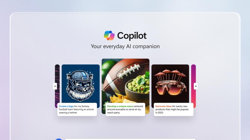 Microsoft Copilot redesign, with a carousel of suggested prompts for the chatbot.
