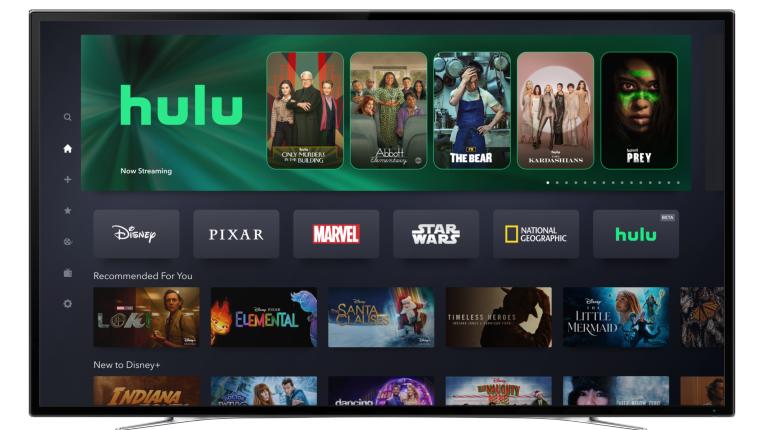 A carousel slide featuring Hulu TV shows and movies in the Disney+ app.