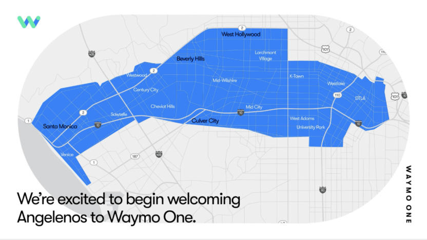 A map showing the cities where Waymo One is available.