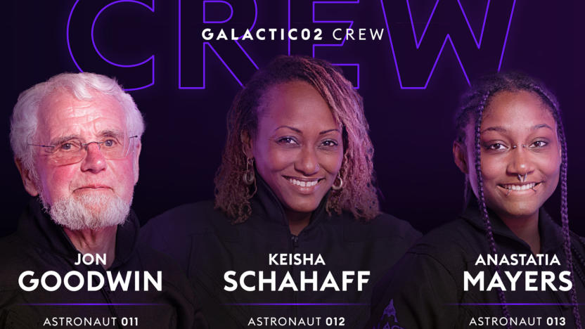 A photo of the Virgin Galactic 02 crew, Jon Goodwin, Keisha Schahaff and Anastasia Mayers.