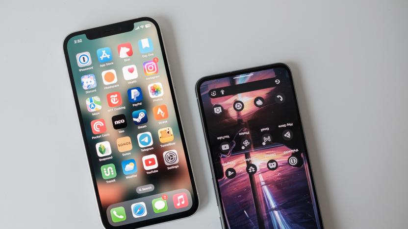 A photo of an iPhone 12 and Pixel 8 next to one another. 