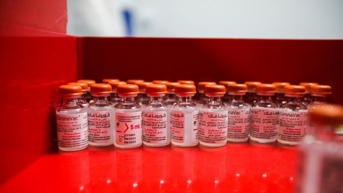 Vials of Chinese Sinovac's CoronaVac vaccine against coronavirus disease (COVID-19) pictured inside the newly inaugurated production lab designated to manufacture the vaccine, in Constantine, Algeria September 29, 2021. REUTERS/Ramzi Boudina