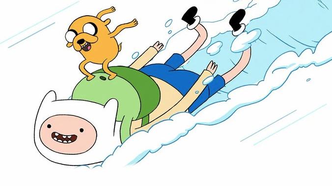 Finn and Jake going down snow.