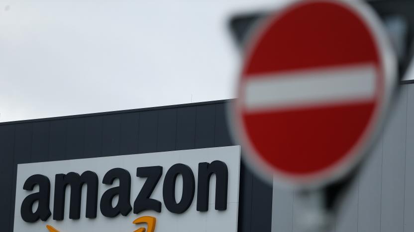 An Amazon sign is seen at an Amazon logistics centre in Werne, Germany, December 17, 2018. REUTERS/Leon Kuegeler