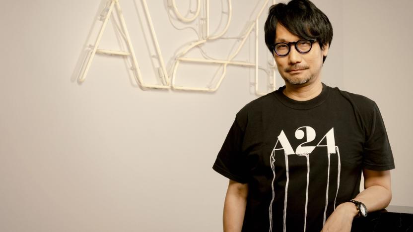 Hideo Kojima wearing a shirt with an A24 logo.