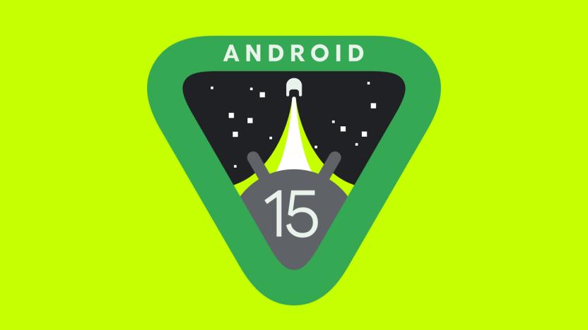 Android 15 logo against a lime green background.