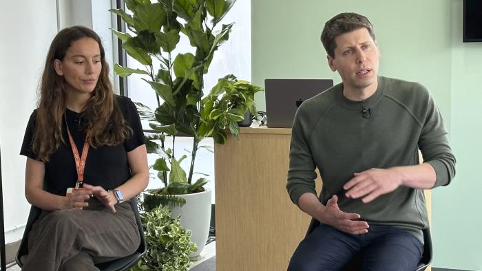 Sam Altman, right, then CEO of ChatGPT maker OpenAI, and Mira Murati, chief technology officer, appear at OpenAI DevDay, OpenAI's first developer conference, on Monday, Nov. 6, 2023 in San Francisco. The board of Open AI says it has pushed out Altman and appointed Murati as interim CEO role effective immediately. (AP Photo/Barbara Ortutay)