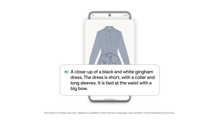 A dress is shown on screen with a description of it. 