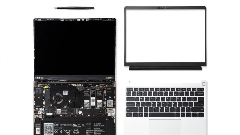 Images showing the interior and exterior of a Framework laptop.