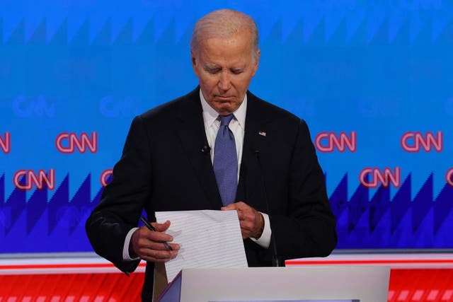 <p>The New York Times Editorial Board is calling for Joe Biden, pictured at the first 2024 presidential debate, to drop out of the race </p>