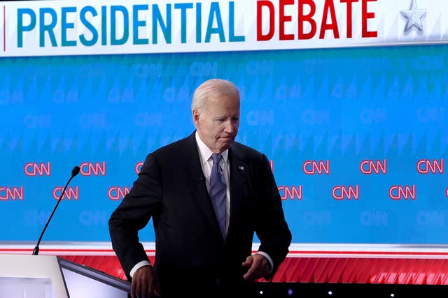 <p>Joe Biden leaves the CNN debate stage in Atlanta, Georgia, on June 27 2024 </p>