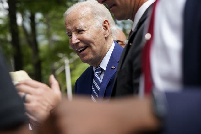<p>Joe Biden greets supporters ahead of a presidential debate, in Atlanta</p>