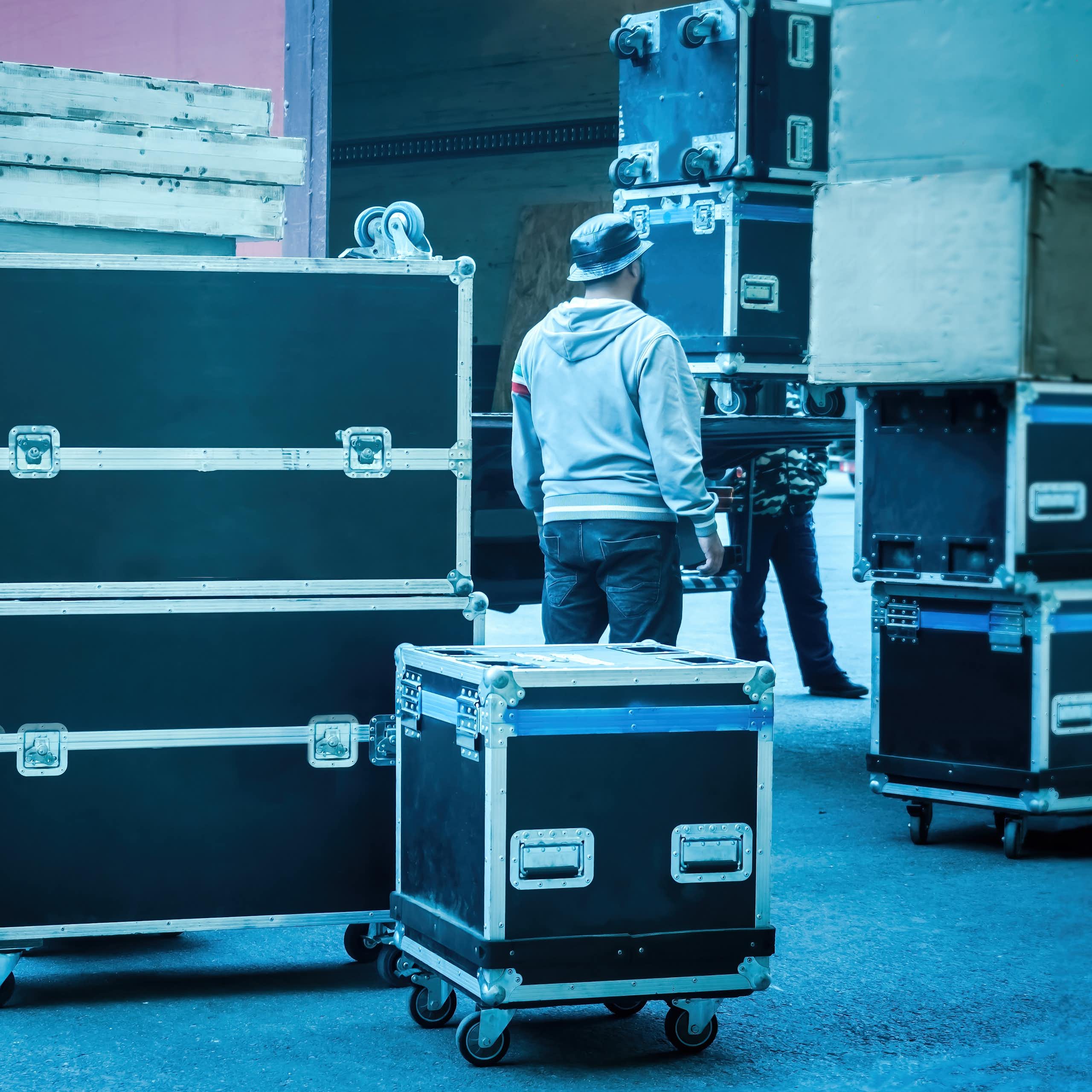 Roadies with travel boxes