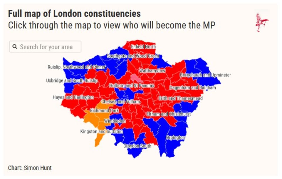 <p>Map of London constituencies</p>